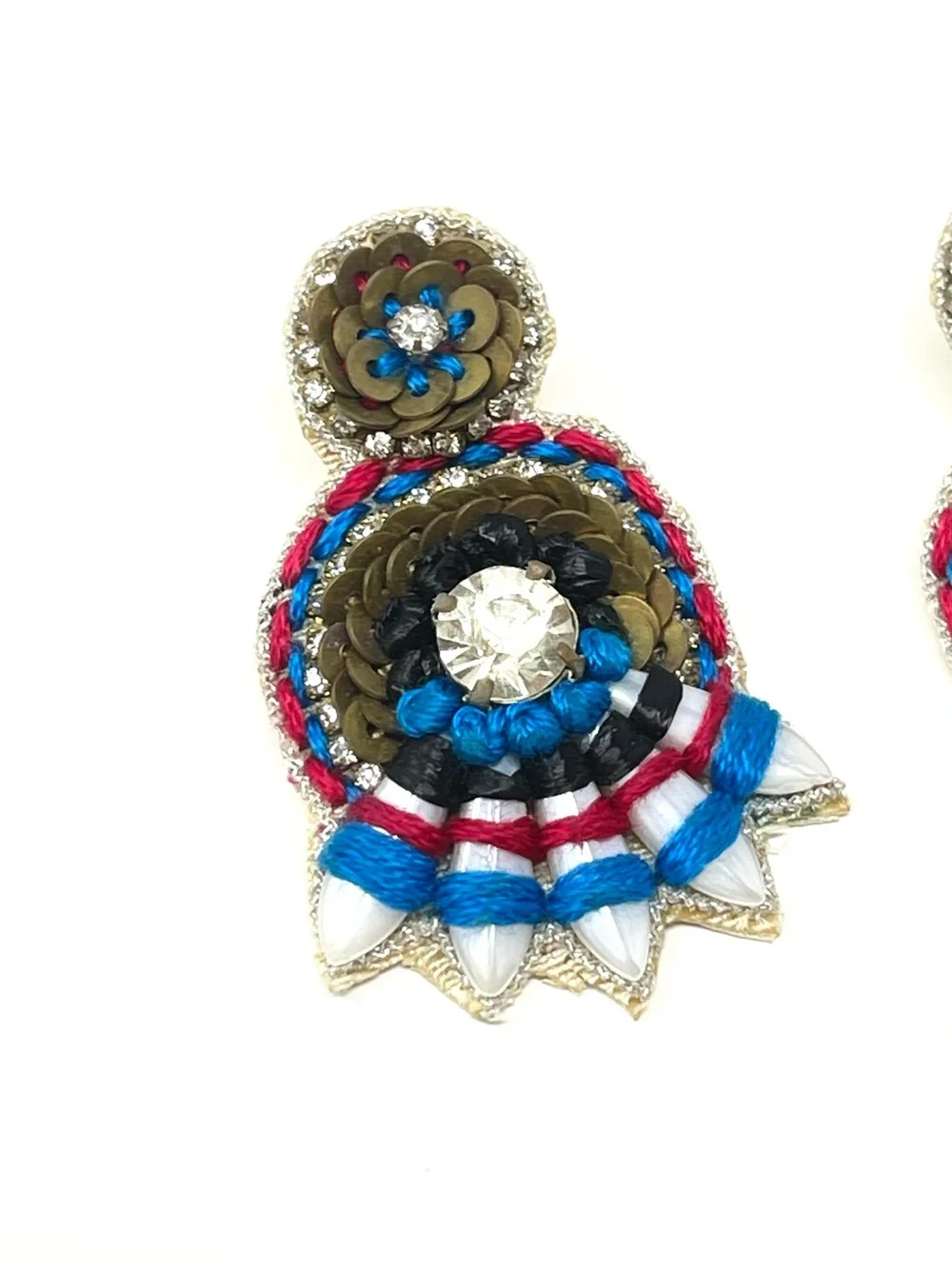 New Anthropologie Beaded Statement Earrings Red White Blue